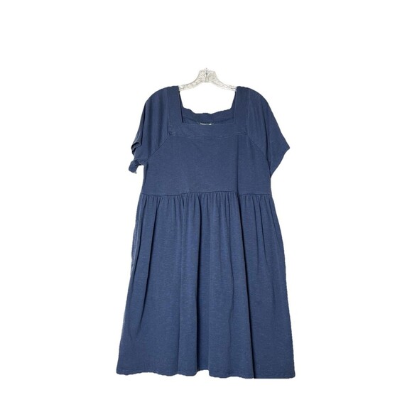 Toad & Co Navy Sora Babydoll Dress Size Large Square Neck Short Sleeve‎ Pockets - Picture 1 of 7